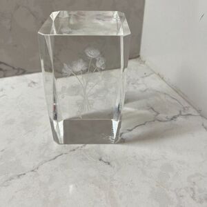 Clear Crystal Glass 3D Laser Etched Rectangular Roses Bouquet Print Paperweight‎
